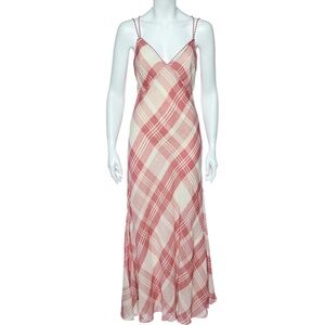 Polo Ralph Lauren Plaid Wedding Twill Cross Back Detail Maxi Dress Medium Size 8